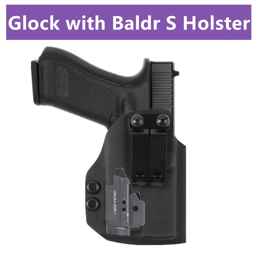 Kydex Internal Holster for Glock 17 19 19X 25 31 45 MOS with Olight Baldr S PL Mini 2 800 Lumens GM23 Flashlight Tactical Light