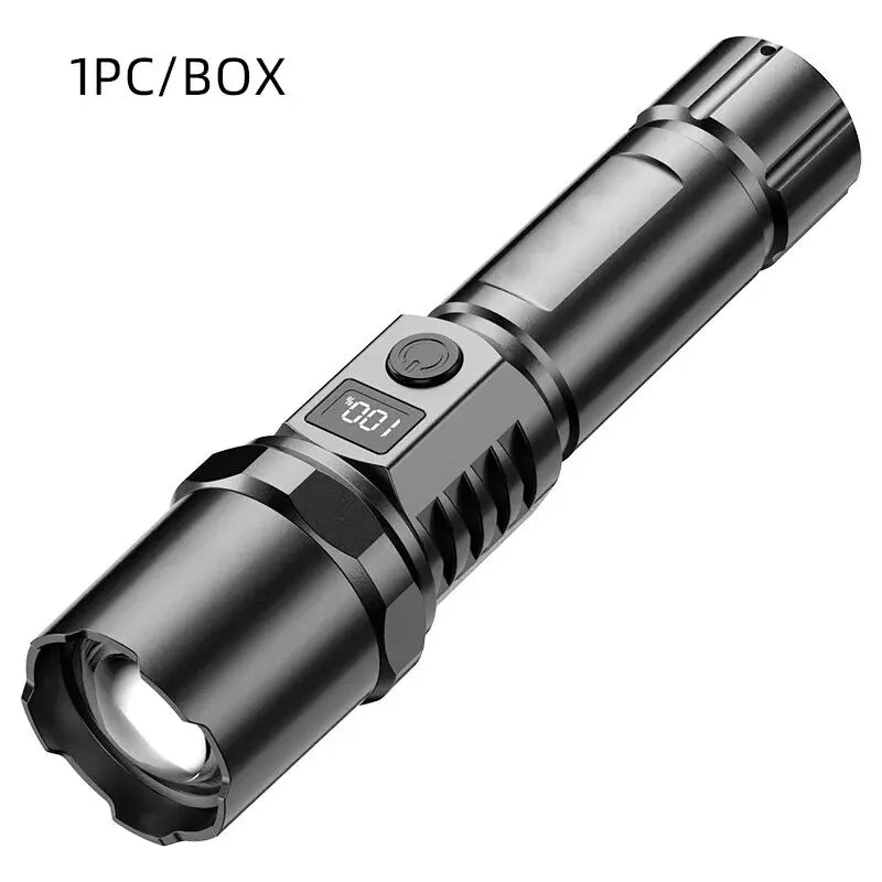 High Power XHP100 Led Flashlight Rechargeable Retractable Flashlight Digital Zoom Usb Hand Light for Camping,Outdoor and Emerge