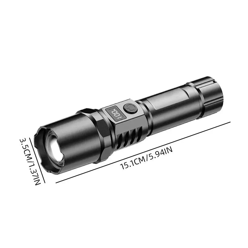 High Power XHP100 Led Flashlight Rechargeable Retractable Flashlight Digital Zoom Usb Hand Light for Camping,Outdoor and Emerge